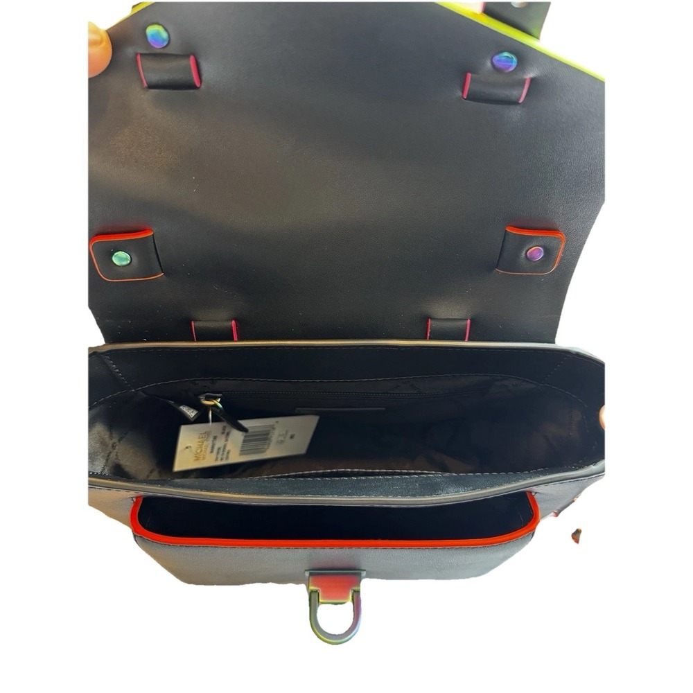 NEW MICHAEL KORS MANHATTAN BLACK OIL SLICK NEON SATCHEL SCHOOL BAG CROSSBODY - Picture 7 of 7